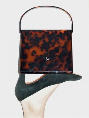 Tortoiseshell Acrylic Top-Handle Bag - Brown
